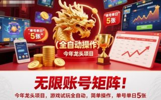 无限账号矩阵！今年龙头项目，游戏试玩全自动，简单操作，单号单日5张【揭秘】