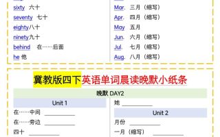 四下英语冀教单词晨读晚默小纸条