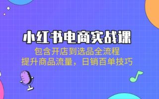 小红书电商实战课：包含开店到选品全流程，提升商品流量，日销百单技巧