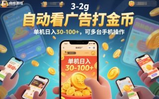 自动看广告打金币，单机日入30-100+，可多台手机操作【揭秘】