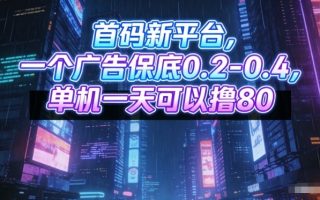 首码新平台，一个广告保底0.2-0.4，单机一天可以撸80，可矩阵操作【揭秘】
