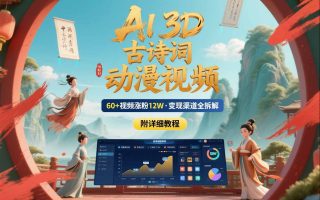 AI制作3D古诗词动漫视频，60多个视频涨粉12W，多个变现渠道拆解【附详细教程】