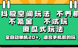 抖极空间玩法，不养机，不氪金，不试玩，傻瓜式玩法，全自动单机20+，适合手机多的玩