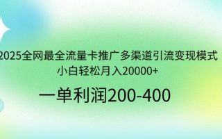 2025全网最全流量卡推广多渠道引流变现模式，小白轻松月入20000+