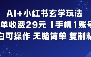 AI+小红书玄学玩法，每单收费29米，1手机1账号，小白可操作，无脑简单复制粘贴