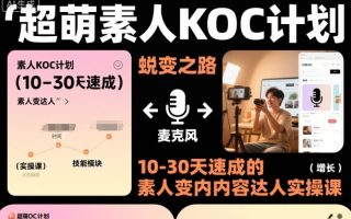 超萌素人KOC计划，10-30天速成的素人变内容达人实操课，适合想做短剧小说推文电商推广的素人入局