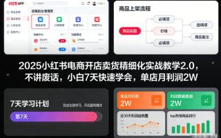 2025小红书电商开店卖货精细化实战教学2.0，不讲废话，小白7天快速学会，单店月利润2W