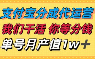 十月最强捡钱项目，支付宝分成代运营，我们干活，你等着分钱！单号月产…