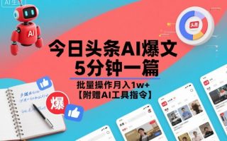 今日头条AI爆文，5分钟一篇，批量操作月入1w+【附赠AI工具指令】