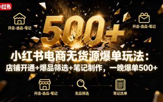 小红书电商无货源爆单玩法：店铺开通+爆品筛选+笔记制作，一晚爆单500+