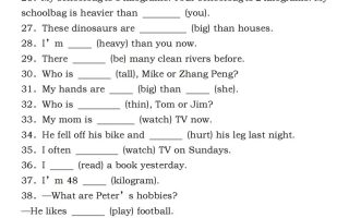 六年级下册人教PEP英语重点语法突破专项训练（一）完形填空