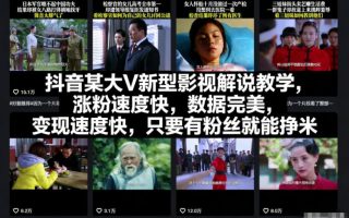 抖音某大V新型影视解说教学，涨粉速度快，数据完美，变现速度快，只要有粉丝就能挣米