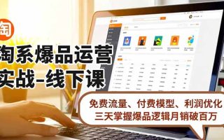 淘系爆品运营实战-线下课，免费流量、付费模型、利润优化，三天掌握爆品逻辑月销破百万