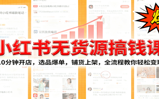 小红书无货源爆单课：10分钟开店，选品爆单，铺货上架，全流程教你轻松变现