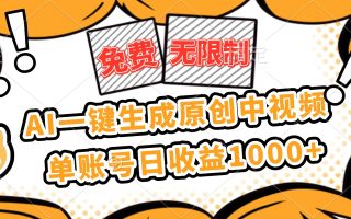 免费无限制，AI一键生成原创中视频，单账号日收益1000+