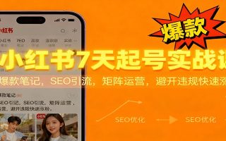 小红书7天起号实战课：爆款笔记，SEO引流，矩阵运营，避开违规快速涨粉