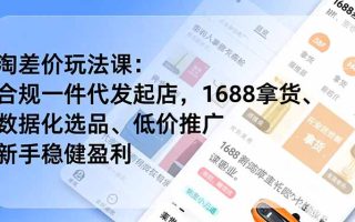 淘差价玩法课：合规一件代发起店，1688拿货、数据化选品、低价推广，新手稳健盈利(更新12月