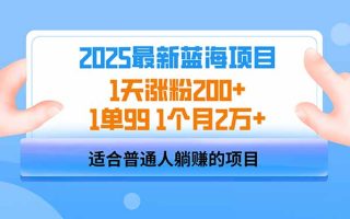 2025蓝海项目 1天涨粉200+ 1单99 1个月2万+