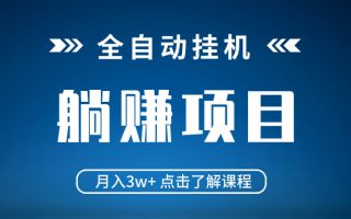 全自动挂机项目 月入3w+ 真正躺平项目 不吃电脑配置 当天见收益