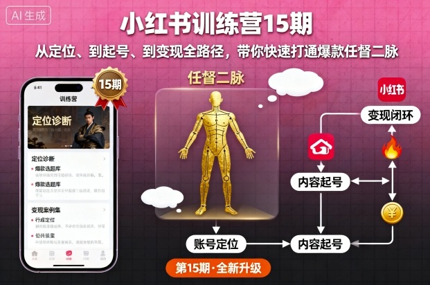 小红书训练营15期,从定位、到起号、到变现全路径,带你快速打通爆款任督二脉