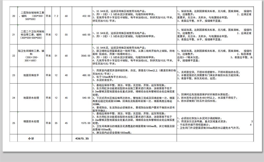 别墅装修预算室内工程施工表报价表自建房家装材料价格工程量清单