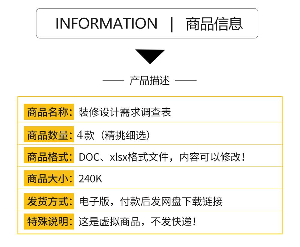 2025新款设计需求调查表室内装修设计签单专用表格客户喜好记录表