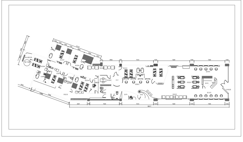 洗浴中心桑拿足浴CAD施工图 平面布置会所SPA按摩店布局方案图库